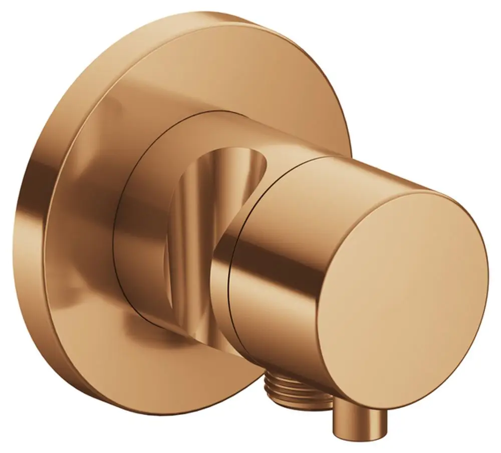 Rundes Absperrventil in Bronze mit Anschluss für Schlauch und Brause, gefertigt von Keuco.